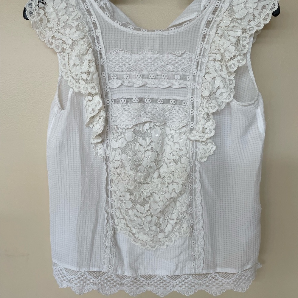 Anthropologie Maeve Cream Lace Sleeveless Blouse